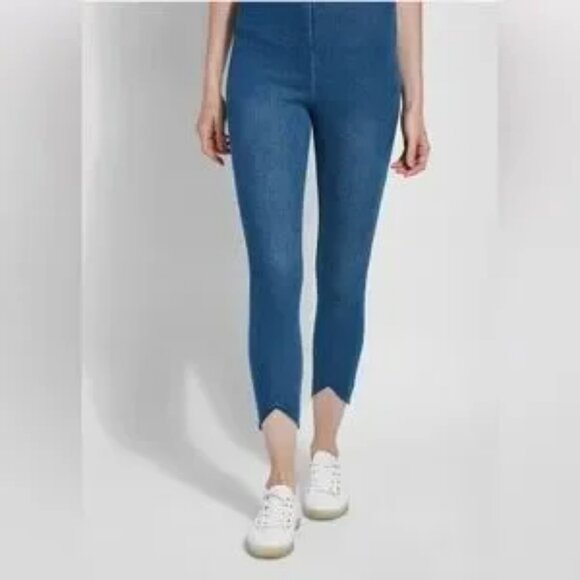 Womens Lysse Lynette Blue Pull-On Scalloped Edge Cropped Skinny Denim Jeans M - Picture 1 of 12